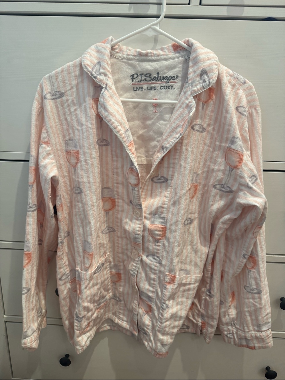 PJ Salvage Pink & Gray Striped Wine Glass Pajama Top